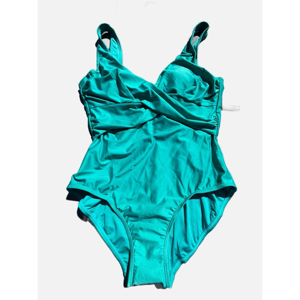 Tahari Women’s Cross Front One Piece Swimsuit Bathing Suit Turquoise Blue XL